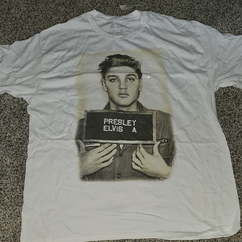 Elvis Presley Mug Shot White Graphic T-Shirt Large L